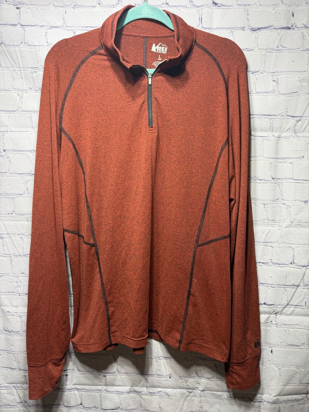 REI Co-Op Mens Long Sleeve Stretch Quarter Zip Pullover Orange Sz L Casual